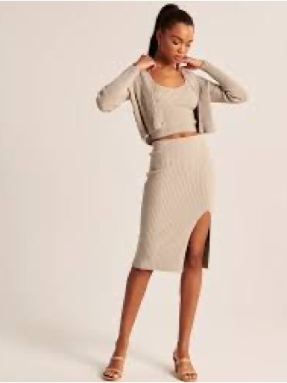 Abercrombie & Fitch 2 Piece Skirt Set  Sage Green Rib Knit Cotton Blend L